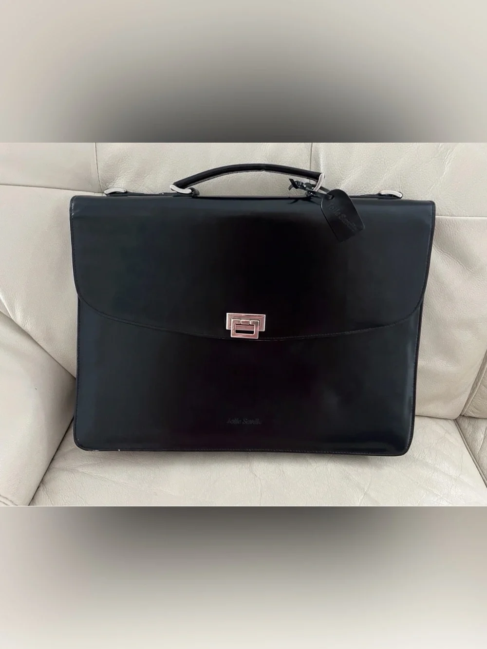 Jolie Saville Black Leather Top-Handle Briefcase, leather